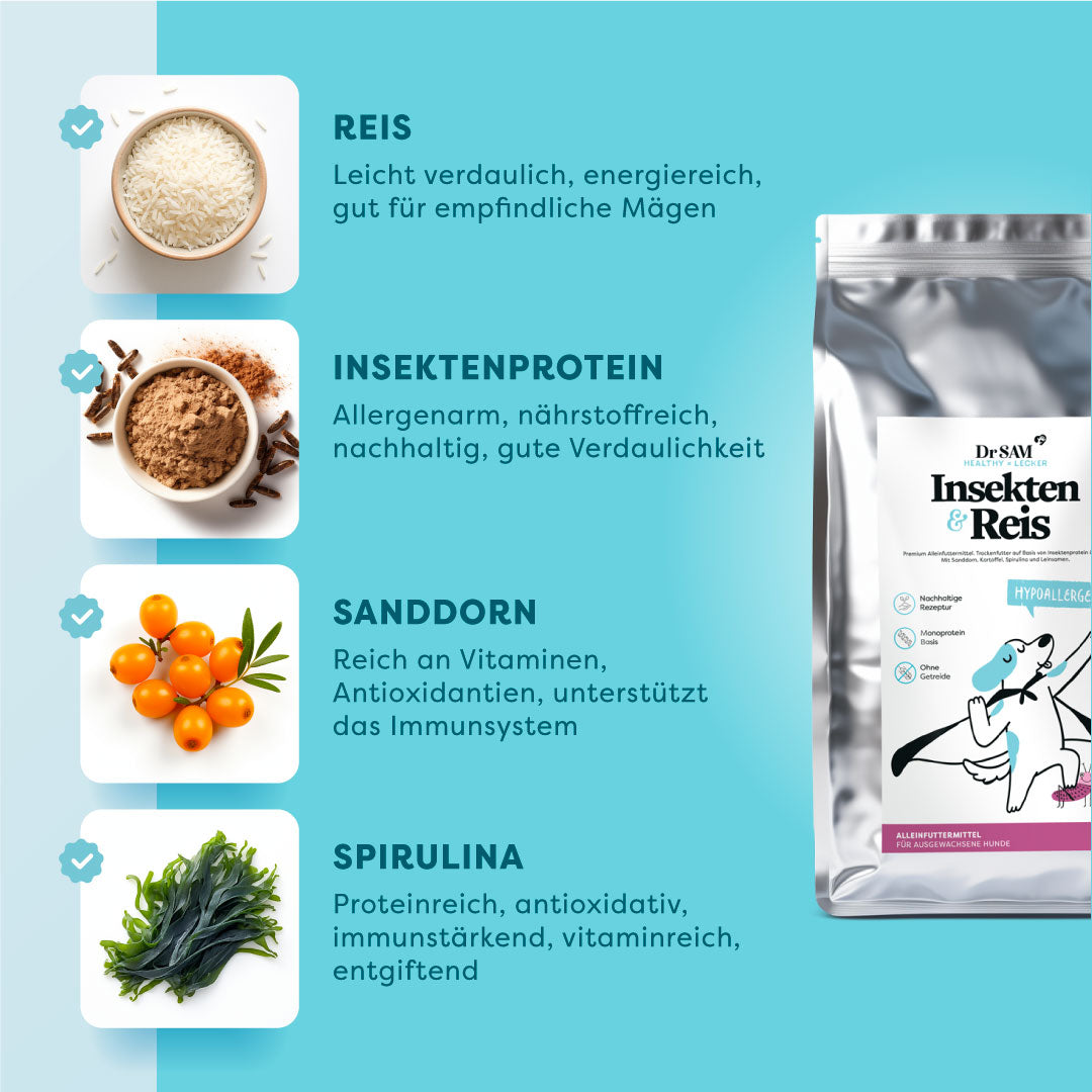 DrSAM Trockenfutter Insekten & Reis – Hypoallergen – 1,4 kg